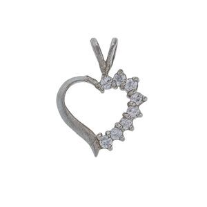 Cubic Zirconia Accent Open Heart Pendant | Vintage Sterling Silver 925